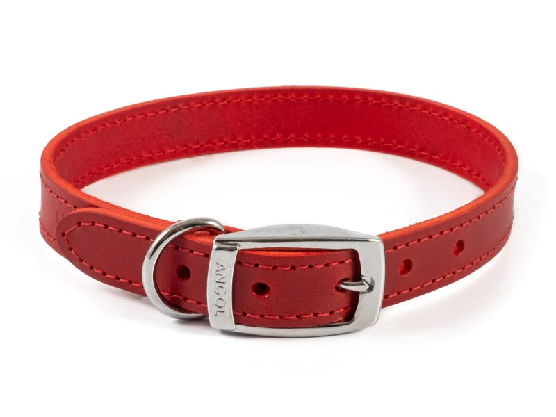 Ancol Heritage Leather Sewn Half Lined Collar Red