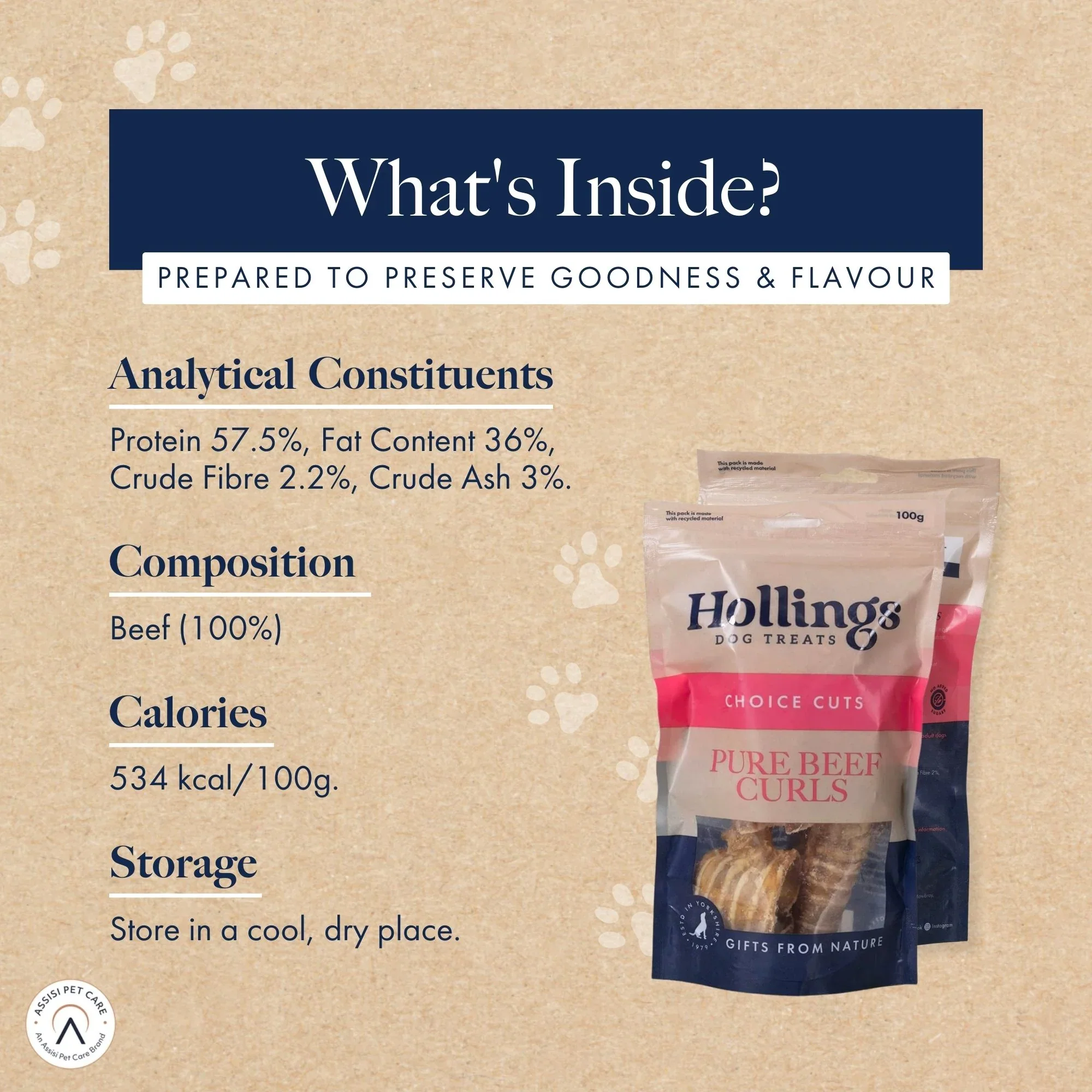 Hollings Beef Curls Dog Treats 100g - Image 3