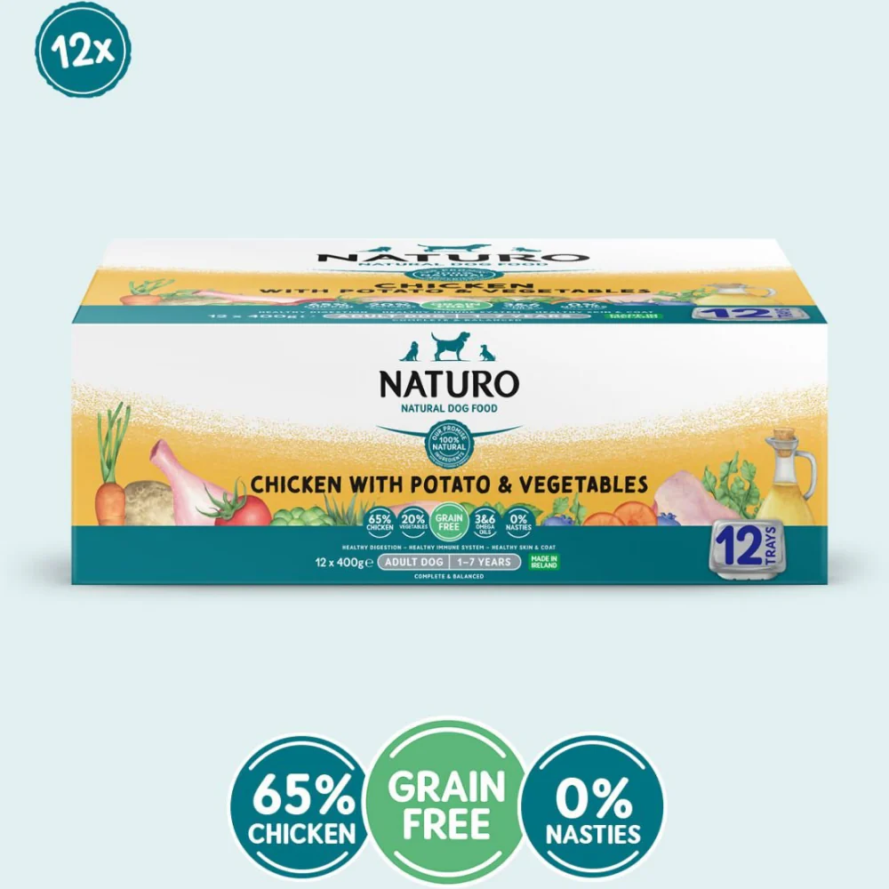 Naturo Adult Dog Grain Free Chicken & Potato with Vegetables - 400g Trays x 12 - Image 2
