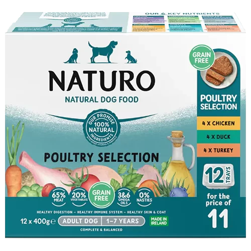 Naturo Adult Dog Grain Free Poultry Selection Variety Pack Trays 400g x 12