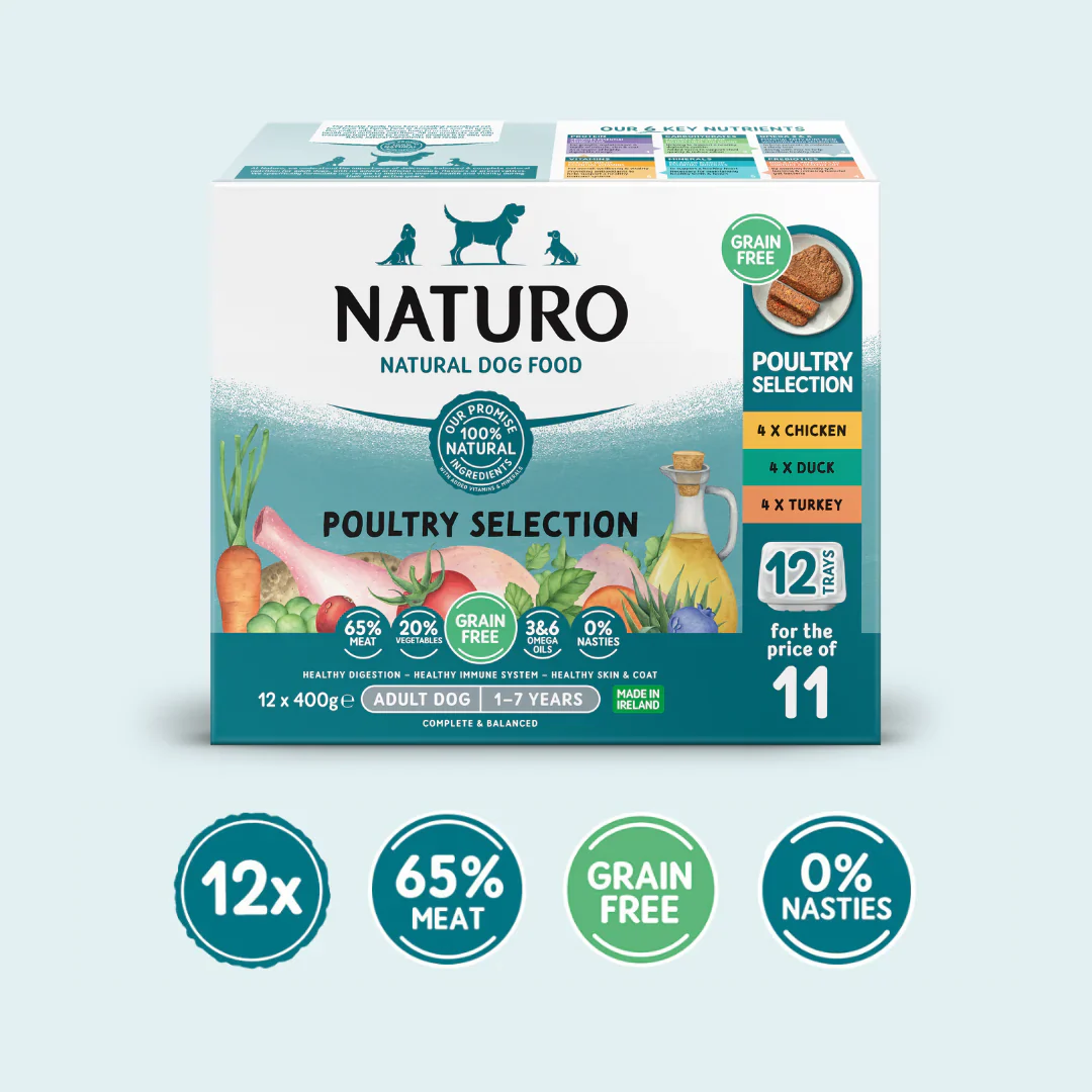Naturo Adult Dog Grain Free Poultry Selection Variety Pack Trays 400g x 12 - Image 2