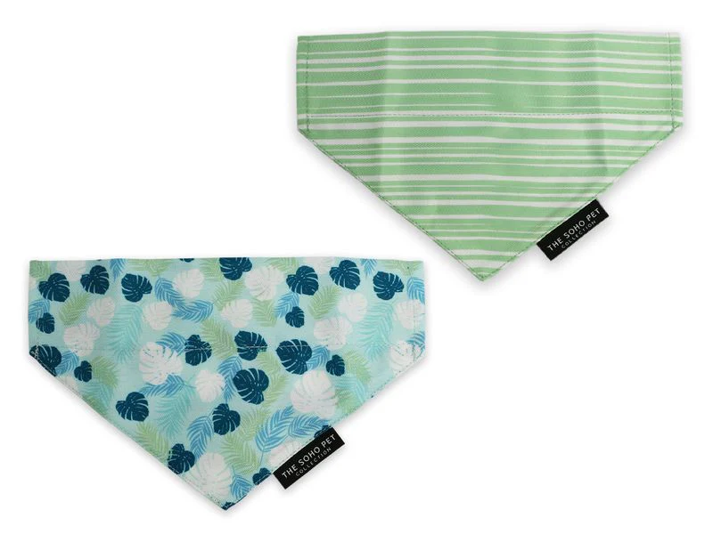 Soho Pet Bandana 2 pack Stripe/Leaves - 100% recycled fabric