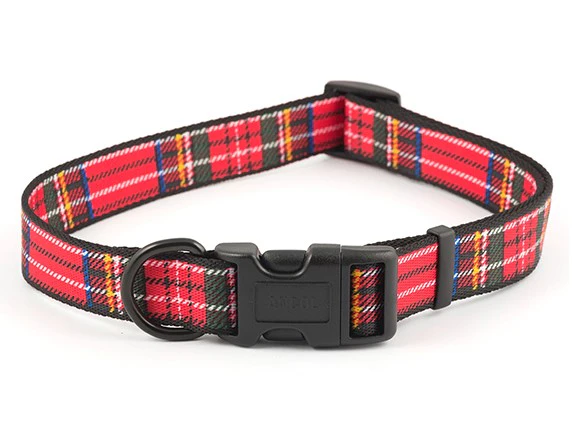 Tartan Nylon Adjustable Dog Collar - Red - Image 2